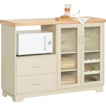 FSB81-MI Buffet Placard de Cuisine avec 2 portes vitrées Meuble Micro-Ondes Armoire de Cuisine Multi-rangements Meuble d'entrée Meuble latéral, 120 x