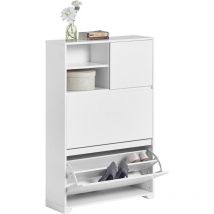 FSR111-W Meuble à Chaussures, Armoire à Chaussures, Commode à Chaussures, Meuble d'entrée avec 2 Abattants, 2 Compartiments Ouverts et 1 Porte