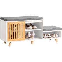 Sobuy - FSR125-WN Schuhbank mit 2 Sitzflächen und 1 Schiebetür Sitzbank mit Stauraum Dielenbank Schuhtruhe Sitzkommode für Kinder Schuhregal bht ca.: