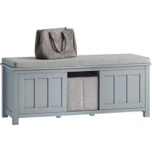 SoBuy FSR173-HG Banc de Rangement à Chaussures, Meuble à Chaussures, Meuble Bas avec 1 Coussin Rembourré, 1 Paniers et 2 Portes pour Couloir, Entrée,