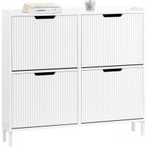 FSR177-L-W Meuble à Chaussures Armoire à Chaussures Meuble Rangement Chaussures 4 Portes abattantes, Meuble d'Entrée Coffre Rangement pour
