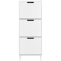 SoBuy FSR177-H-W Schuhkipper mit 3 Klappen Schuhschrank schmal Schuhregal mit 3 Ablageflächen Schuhkommode Schuhablage Weiß BHT ca. 50x130x19cm