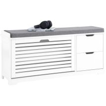 Sobuy - FSR185-W Banc de Rangement, Meuble d'Entrée, Commode à Chaussure, Banquette avec Coussin Rembourré 1 Abattant et 2 Tiroir, Meuble de