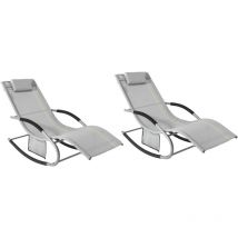 Sobuy - Set of 2 Sun Loungers and Recliners with Side Bag,Grey, OGS28-HGx2