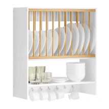 Escurreplatos Blanco de Pared Soporte para Platos Escurridor De Platos y Vasos con 1 Estante Adicional y 7 Ganchos 64 x 24 x 71 cm KCR09-W Sobuy es