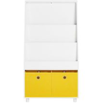 KMB69-W Bibliothèque pour Enfant, Étagère à Livres, Étagère à Jouets, Étagère de Rangement pour Jouets et Livres à 3 Niveaux avec 2 Boîtes de