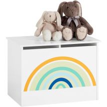 KMB70-W Coffre à Jouets pour Enfants, Boîte à Jouets, coffre de Rangement avec Couvercle Rabattable, Motif arc-en-ciel, 62x44x40 cm, Blanc - Sobuy
