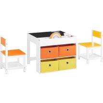 Sobuy - KMB75-K-W Ensemble Table Enfant avec 2 Chaises, Table de Dessin, Table Réversible à Double Face avec Tableau Noir, 4 Boîtes de Rangement,