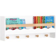 SoBuy KMB78-W Étagère Murale, Étagère de Rangement Suspendue, Porte-manteau pour Enfants, Étagère à Livres, Bibliothèque Murale avec 1 Étagère et 5