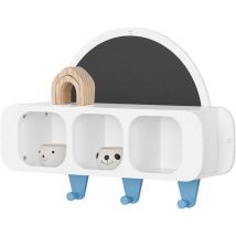 KMB86-W Étagères de Rangement Suspendue Chambre d'Enfant, Étagère Murale pour Enfant avec 1 Tableau Noir en Demi-Lune, 3 Compartiments et 3 Crochets