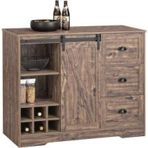 KNL08-N Ilot Central Mange-Debout Placard de Cuisine Buffet de Rangement Multi-rangements avec 1 Porte de grange, Porte-Bouteilles, 3 Tiroirs, Design