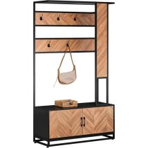 Meuble d'Entrée avec Banc, 1 Barre et 5 Crochets, Porte-Manteaux, Vestiaire, Cintre, pour Couloir, Chambre, Salon, Style Industriel, Couleur Naturel