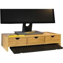 Sobuy - BBF03-N Monitorerhöhung Monitorständer Bildschirmständer Schreibtischaufsatz mit Fächern und 3 Schubladen Bambus bht ca.: 51x11,5x25cm
