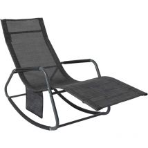 Sobuy - OGS47-MS Schaukelliege Garten Sonnenliege mit Seitentasche Gartenliege Relaxstuhl Liegestuhl Schwingliege Schwarz/Grau bis 150 kg belastbar