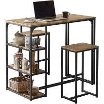 OGT43-F Lot Table et 2 Tabourets de Bar Ensemble Table de Bar + Chaises de Bar Table de Bistrot Table Mange-Debout Jeu de Bar Table Haute Chaise pour