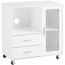 Sobuy Rollcontainer Für Büros, Rollstativ Für Drucker, Büroorganisator, Büroraumregal, Aufbewahrungskasten Mit 2 Schubladen, 1 Glastür, Weiß, Ask09-w