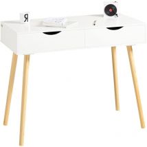 Sobuy - FWT40-WN Schreibtisch mit 2 Schubladen Tisch Computertisch Kinderschreibtisch Bürotisch, weiß/Natur bht ca: 90x77x45cm