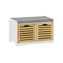 Shoe Cabinet Storage Bench with 2 Drawers & Seat Cushion, FSR23-K-WN - Sobuy