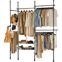 Sobuy - KLS04-SCH Teleskopstange Kleiderständer mit 5 Kleiderstangen und 2 Körben Teleskop Garderoben System Verstellbares Regalsystem wandmontage