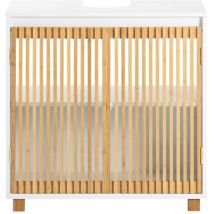 SoBuy Under Sink Cabinet Bathroom Vanity Unit with 2 Bamboo Slatted Doors,BZR125-W