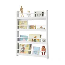Sobuy - Wall White Wood 4 Tiers Kids Storage Shelving Bookcase Rack KMB08-W