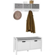 Sobuy - Wandgarderobe-Set Flurset Flurmöbel Schuhbank mit Sitzfläche Flurgarderobe FSR63-W+FRG282-W