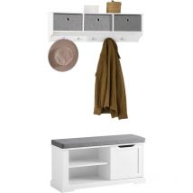 Sobuy - Wandgarderobe-Set Flurset Flurmöbel Schuhbank mit Sitzfläche Flurgarderobe FSR84-W+FRG282-W