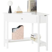 Sobuy - White Wood Triangle Computer Corner Table with Drawer, FWT31-W