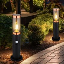 Globo - Sockelleuchte Standleuchte Außenbeleuchtung rauch Kupfer Außen mit Bewegungsmelder Garten Stehlampe, Edelstahl Kunststoff, 1x E27, DxH 7,6x45