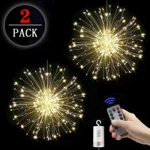 2pcs Guirlande lumineuse de feu d'artifice Starburst Lights 120 led Fil de cuivre Guirlande lumineuse de feu d'artifice avec télécommande 8 modes de