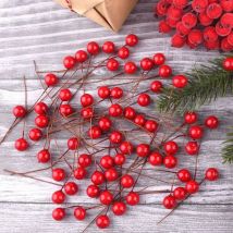 Soekavia - 300 pcs Baies de Houx de Noël Mini Baies Artificielles pour Faire des Décorations de Noël Décorations de Guirlande de Noël Fournitures de