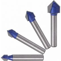 4 Pcs 6.35mm Shank 90° v Groove Router Bits Woodworking Milling 6.35mm 7.94mm 9.52mm 12.7mm Groove Router v Shape Bits Blue Wood Cutting Tool