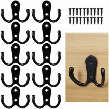 Soekavia - Lot de 10 patères, patère murale noire, patère double avec vis de montage, patère murale noire, patère salle de bain, patère patère