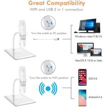 Soekavia - Telecamera di ispezione per microscopio digitale WiFi, mini microscopio con ingrandimento 50x -1000x, microscopio digitale portatile usb