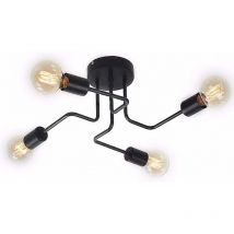Soekavia - Plafonnier industriel en métal, plafonnier vintage E27 pour chambre salon cuisine, noir sans ampoule [Classe énergétique a ++] - 4 lampes