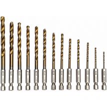 Jeu de 13 forets hss 1,5-6,5 mm avec pointe / revêtement nitrure de titane
