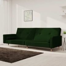 Sofá cama de 2 plazas con dos almohadas terciopelo verde oscuro vidaXL