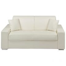 Vente-unique - Sofá cama italiano 2 plazas piel sintética emir - Blanco - Cama 120 cm - Colchón 18 cm