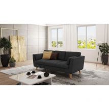 Sofa 3-Sitzer mit Holzfüßen Hannah aus Graphit Luxusmicrofaser