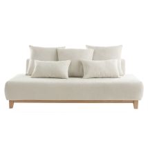 Sofa aus beigem Stoff mit Samteffekt und hellem Holz 3-Sitzer B200 cm odeon