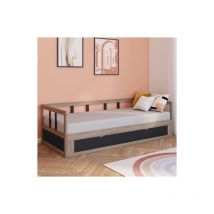 Idmarket - Sofá cama convertible zoya 90 x 190 cm 180 x 190 cm haya y negro con 1 cajón de almacenaje