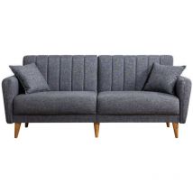 Sofá cama de 3 plazas en lino con 2 cojines y patas de madera L210 cm - AQUA