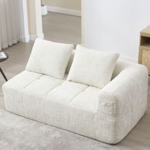 Modfu - Sofá chaiselongue, sillón, con cojines, chenilla, beige, sofá de 2 plazas, 158x90x60 cm