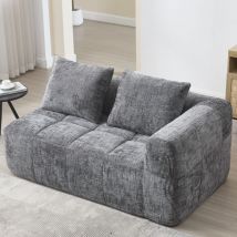 Modfu - Sofá chaiselongue, sillón, con cojines, chenilla, gris, sofá de 2 plazas, 158x90x60 cm