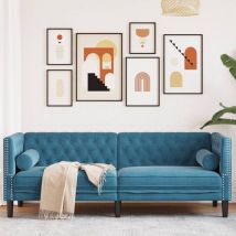 Torana - Sofá Chesterfield 3 plazas con cojines terciopelo azul