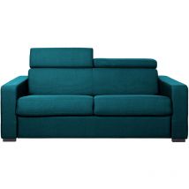 Miliboo - Sofá convertible 3 plazas con reposacabezas ajustables azul petróleo noro