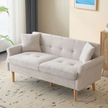 Modfu - Sofá de 2 plazas 162x74x77cm, sillón biplaza, tejido chenilla, beige