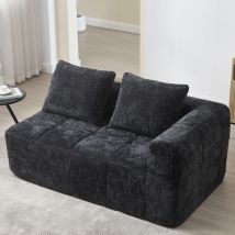 Neche - Sofá de 2 plazas en suave chenilla con cojines, sofá con bolsillos laterales, sofá modular, diseño moderno en negro