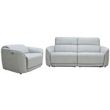 Sofá de 3 plazas y sillón reclinable eléctrico de tela gris claro OZARTO