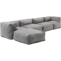 Sofá de esquina modular con 2 sillones, 2 ángulos y 1 puff gris. - Mixi